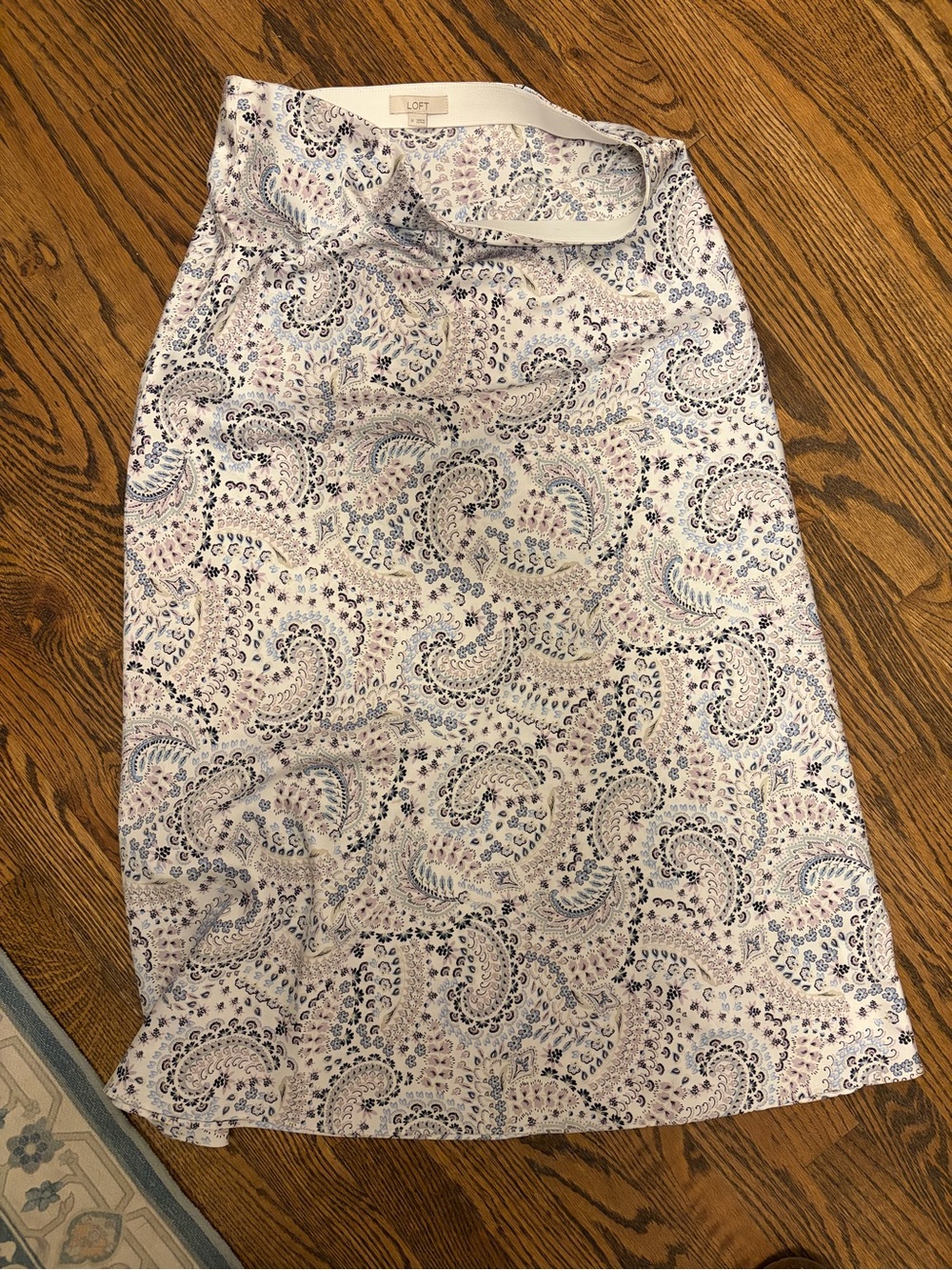 LOFT White Paisley Maxi Skirt with Blue and Lavender Accents
